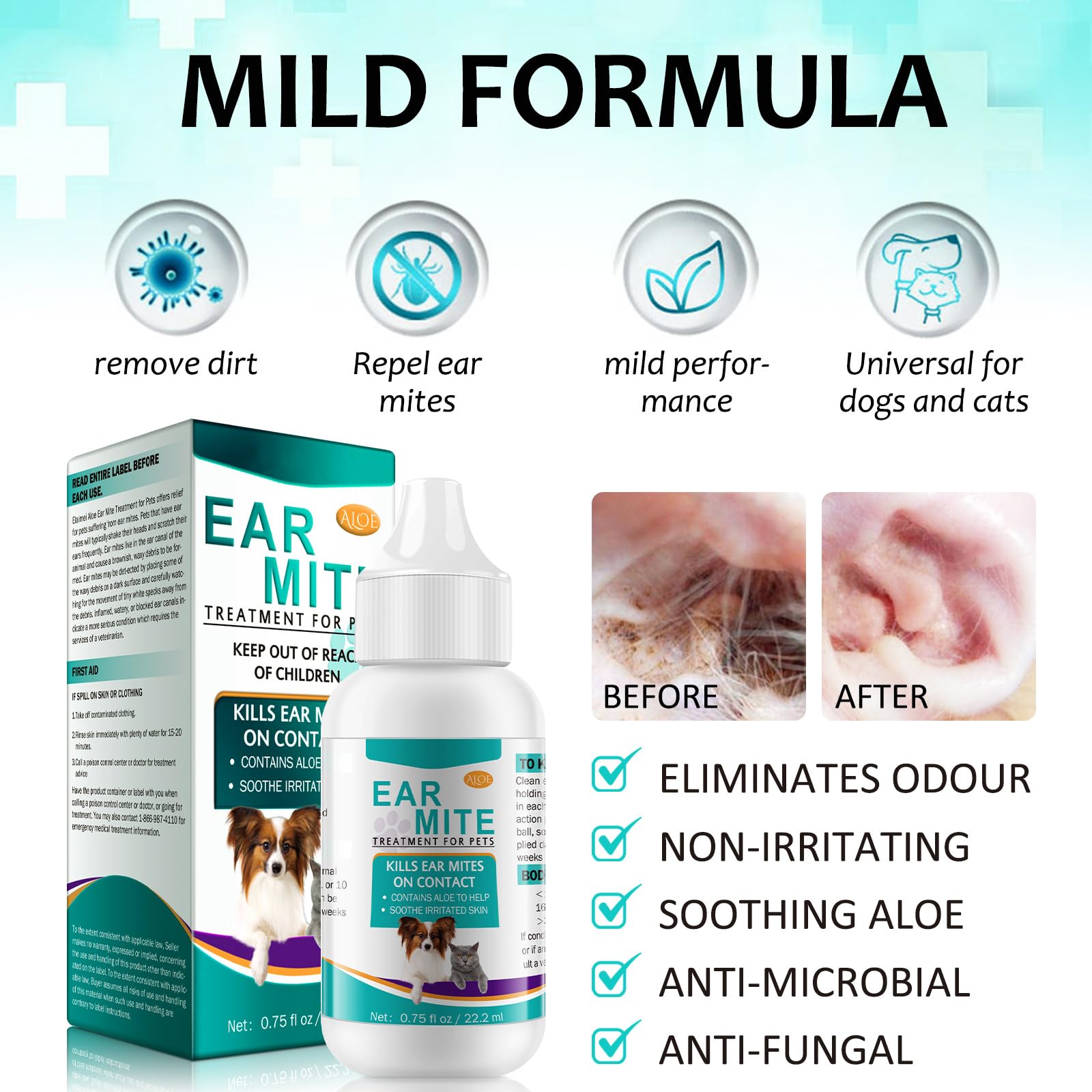 SDJUFEI packaging label conveys vet-recommended ear cleaning for routine care.
