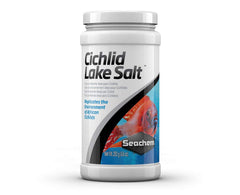 Seachem Cichlid Lake Salt bottle pour for Rift Lake remineralization and stable water chemistry.