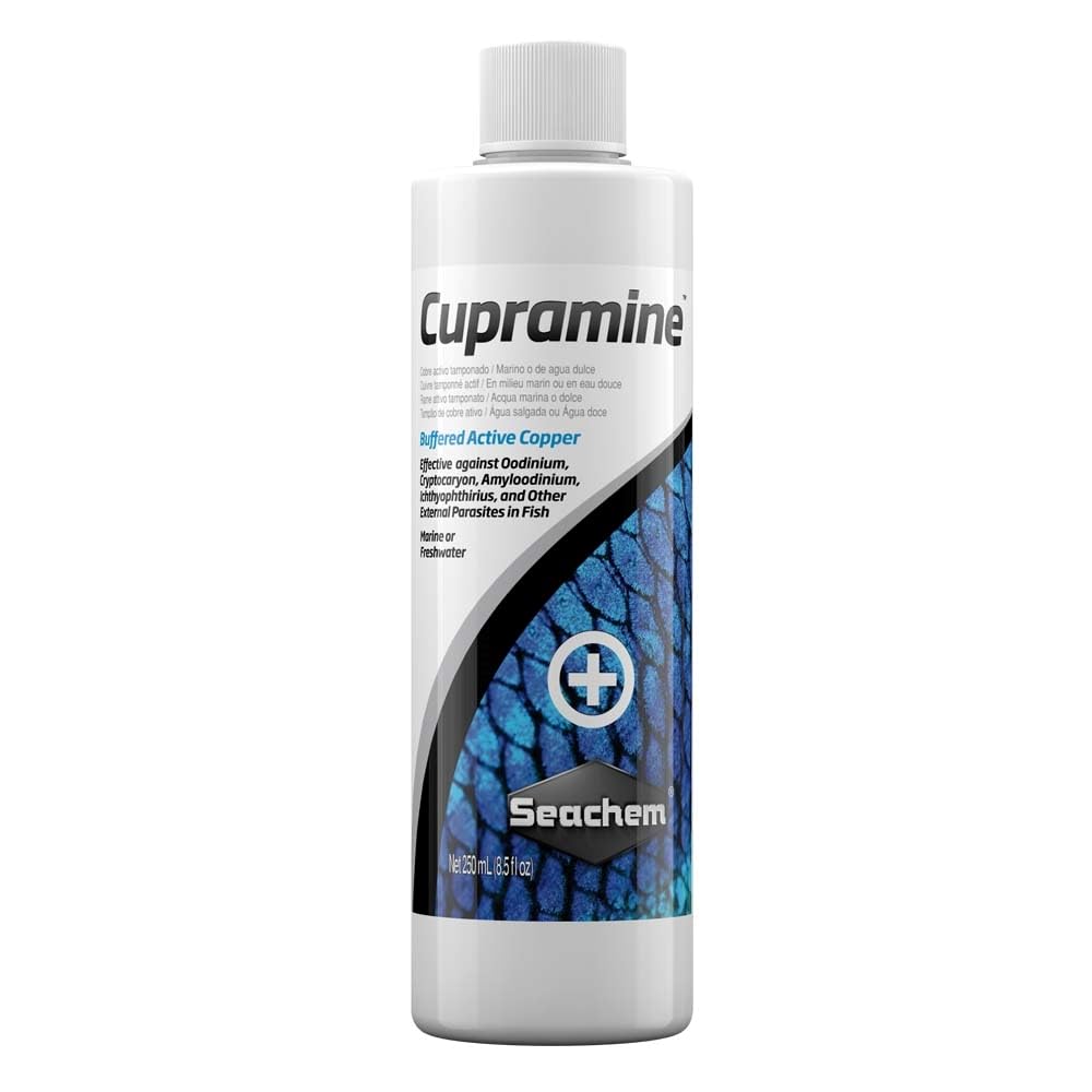 Seachem Cupramine bottle pour for safe parasite treatment in freshwater and marine tanks