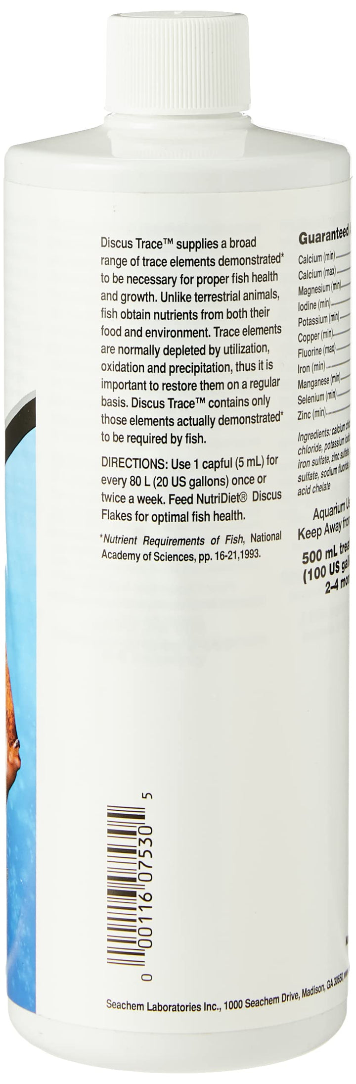 Seachem Discus Trace Elements in aquarium setup image detailing essential nutrients.
