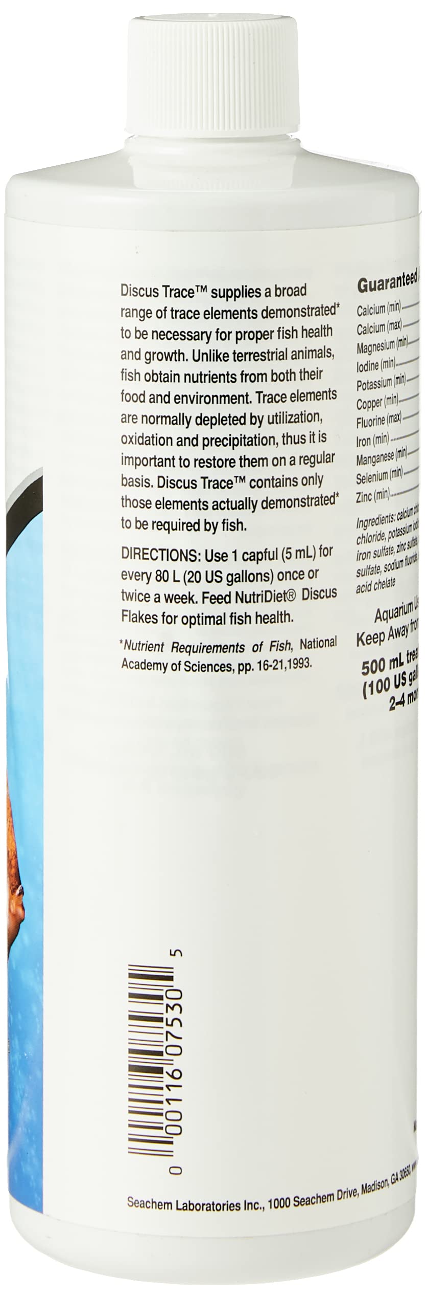 Seachem Discus Trace Elements in aquarium setup image detailing essential nutrients.