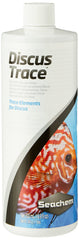 Seachem Discus Trace Elements bottle close-up for discus tanks, supporting balanced nutrition.