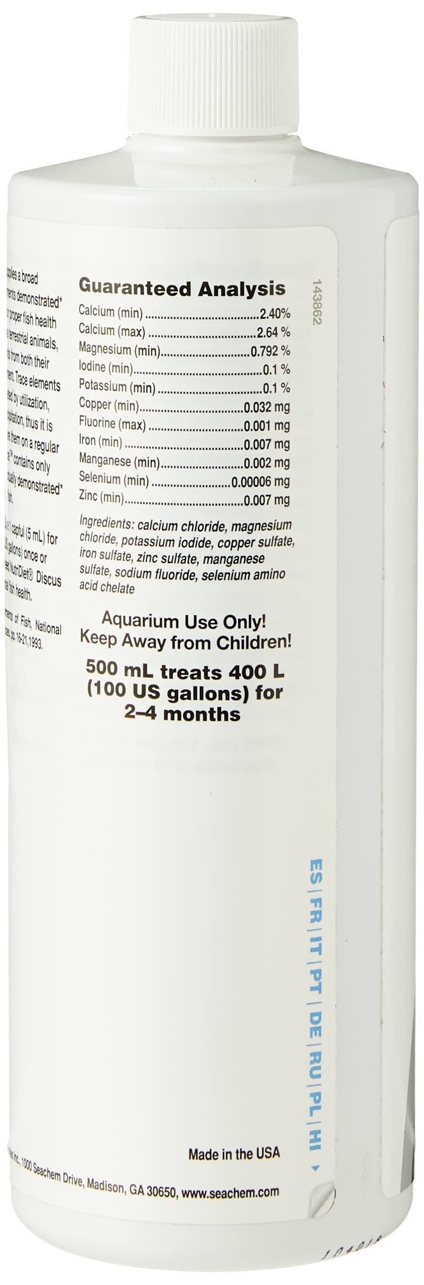Seachem Discus Trace Elements label detail, highlighting no sodium formulation.