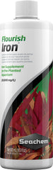 Seachem Flourish Iron bottle close-up showing concentrated iron for healthy plant growth.