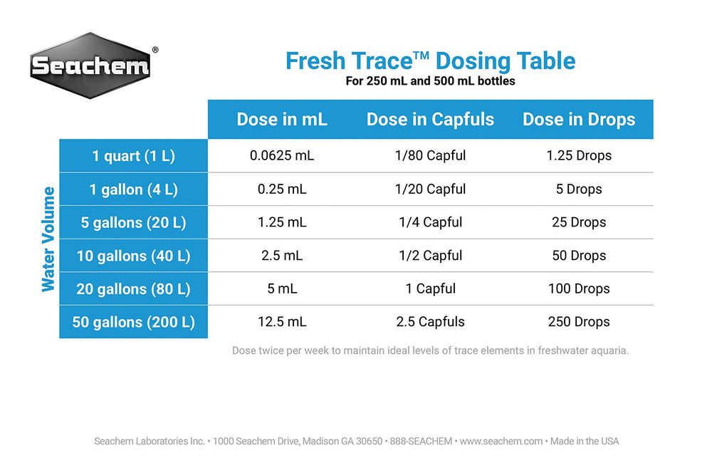 Seachem Fresh Trace label confirms United States origin and 500ml bottle for reliable dosing.