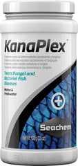 Seachem KanaPlex bottle pour showing easy-to-apply treatment for freshwater and marine tanks