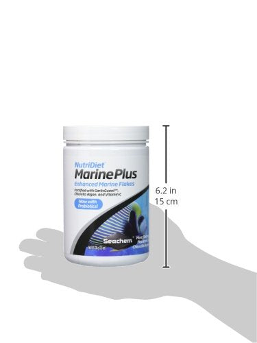 Seachem NutriDiet Marine Plus Flakes container display shows immune-supporting formula.