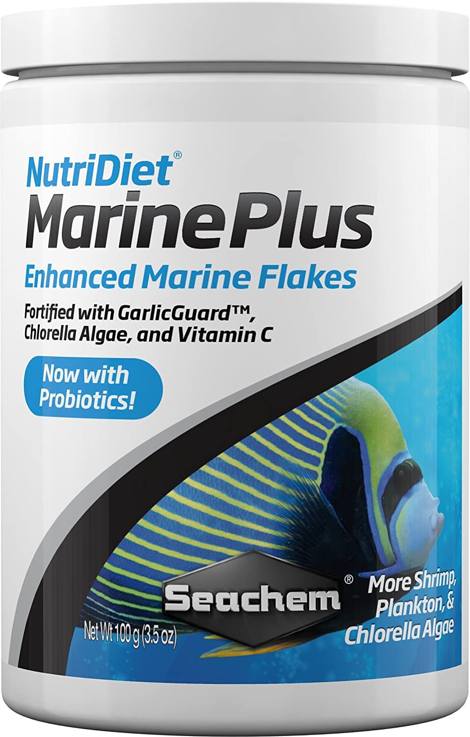 Seachem NutriDiet Marine Plus Flakes pour close-up supports easier digestion and nutrient uptake.