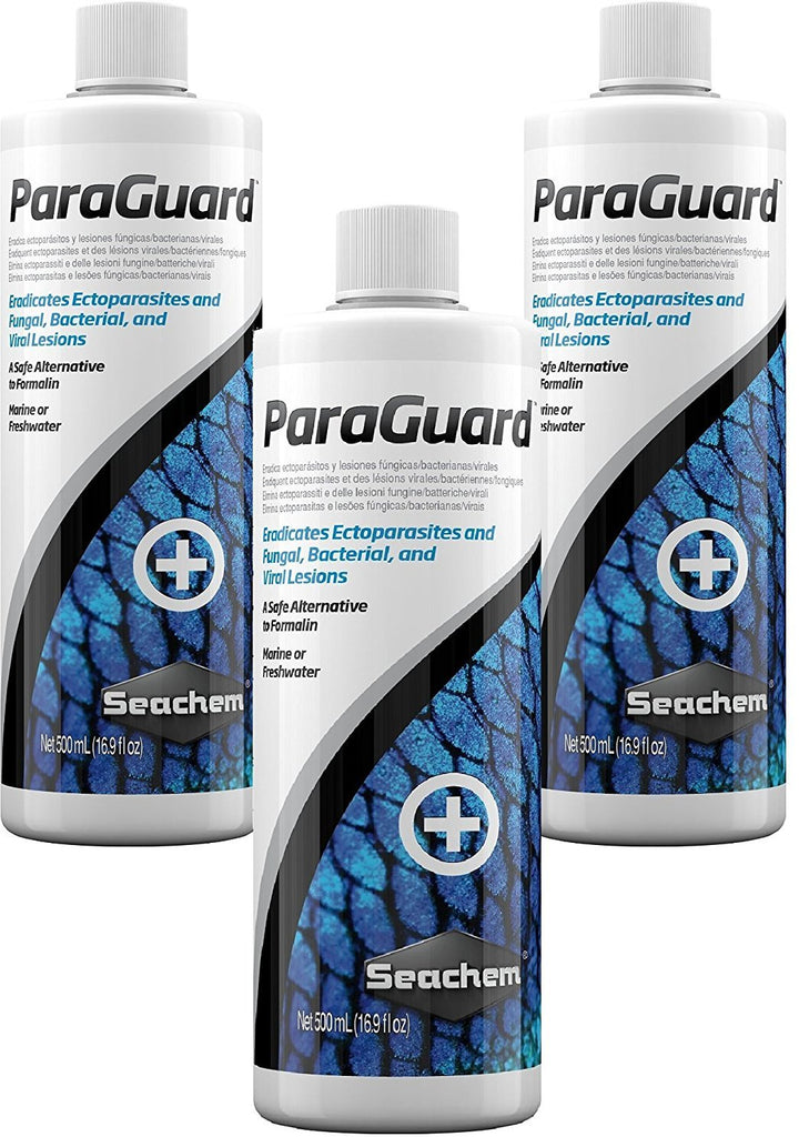 Seachem Paraguard 500ml three-pack bottles for aquarium parasite care