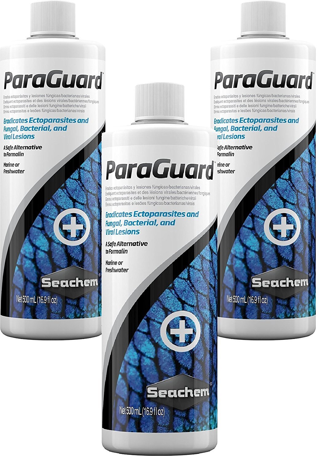 Seachem Paraguard 500ml three-pack bottles for aquarium parasite care