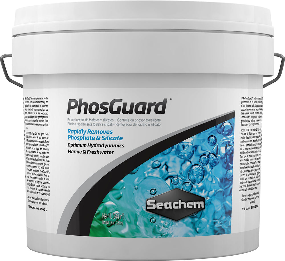 Seachem PhosGuard bottle being poured to reduce phosphates and silicates.