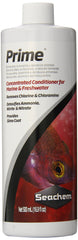 Seachem Prime bottle close-up showing concentrated formula for freshwater and saltwater.