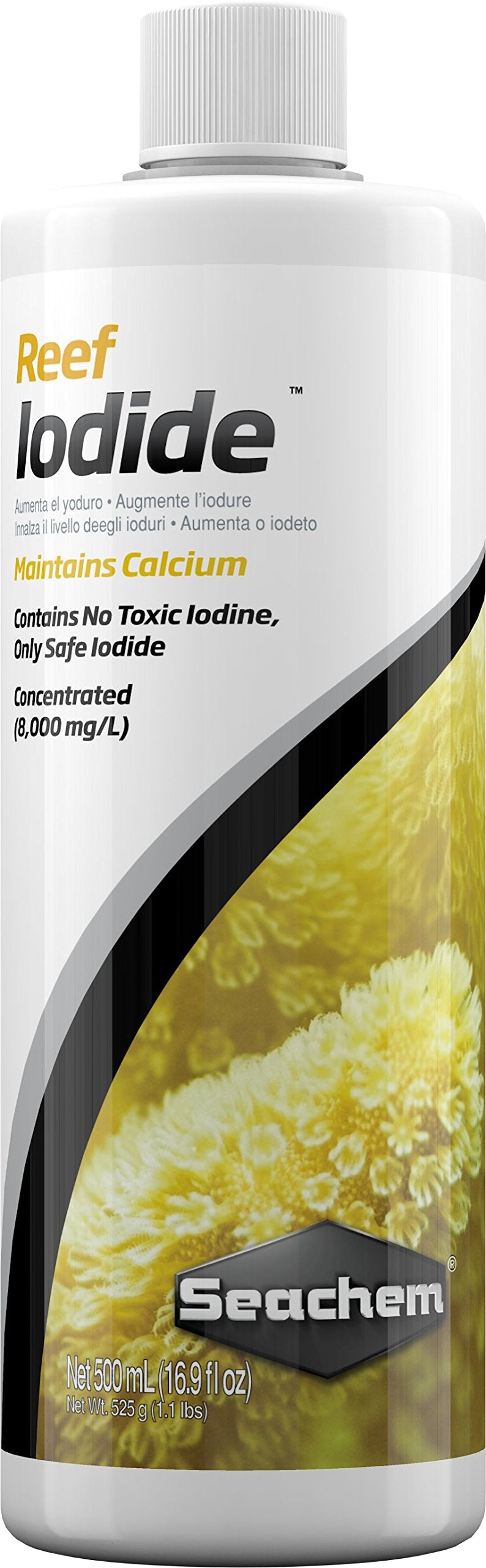 Seachem Reef Iodide bottle for reef aquariums and easy dosing.