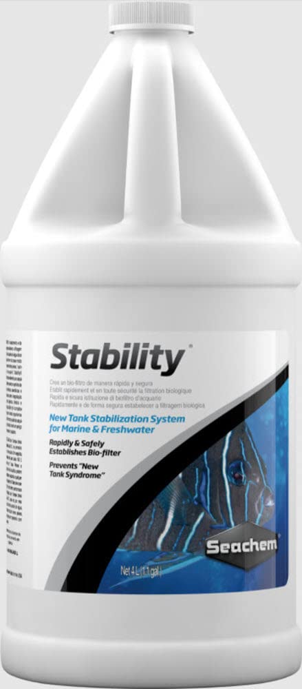Seachem Stability 1L bottle enables rapid biofilter establishment in freshwater and marine tanks.