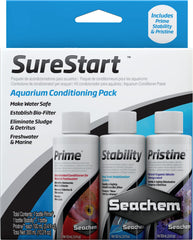 Seachem SureStart Prime-Stability-Pristine bottles support aquarium setup and water conditioning