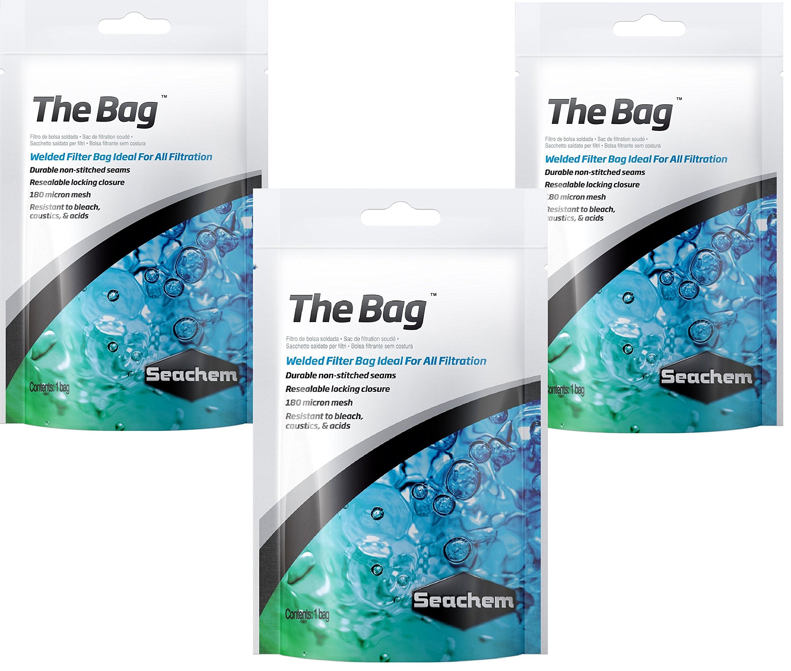 Seachem The Bag Filter Media Bag 3-pack showing welded construction for durable filtration.