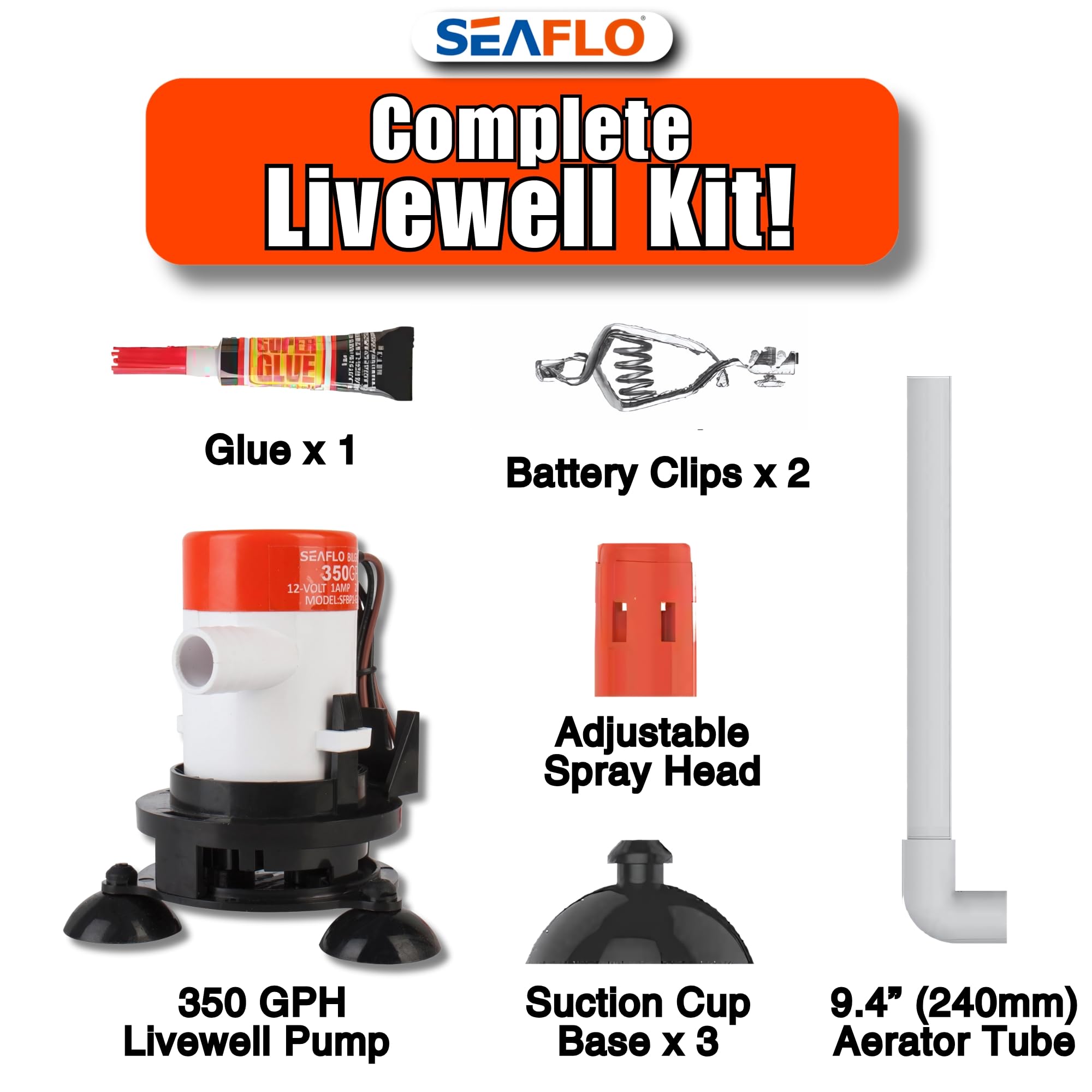 SEAFLO 09 Series 9.4-inch aerator tube adjustable to fit your livewell