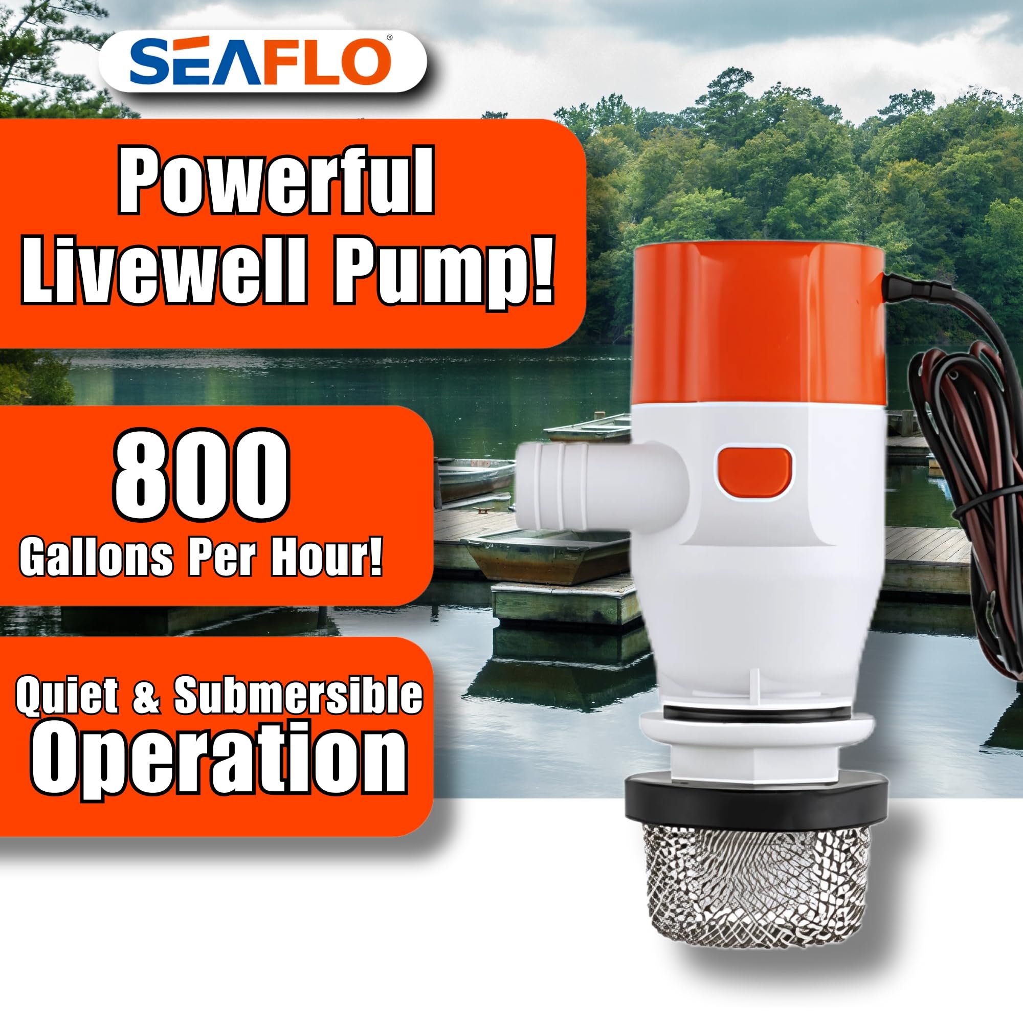SEAFLO submersible design pictured, quiet operation underwater.