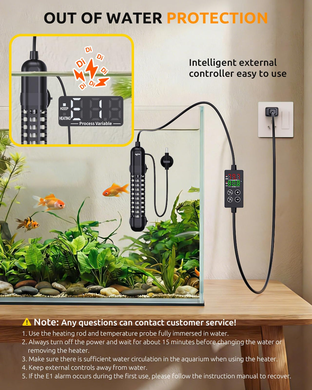 Seaoura 100W heater temperature range in action for 63–94°F tanks.