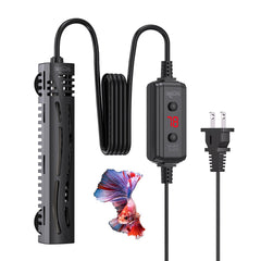 SEAOURA 25W small aquarium heater installed in a tiny tank showing compact form