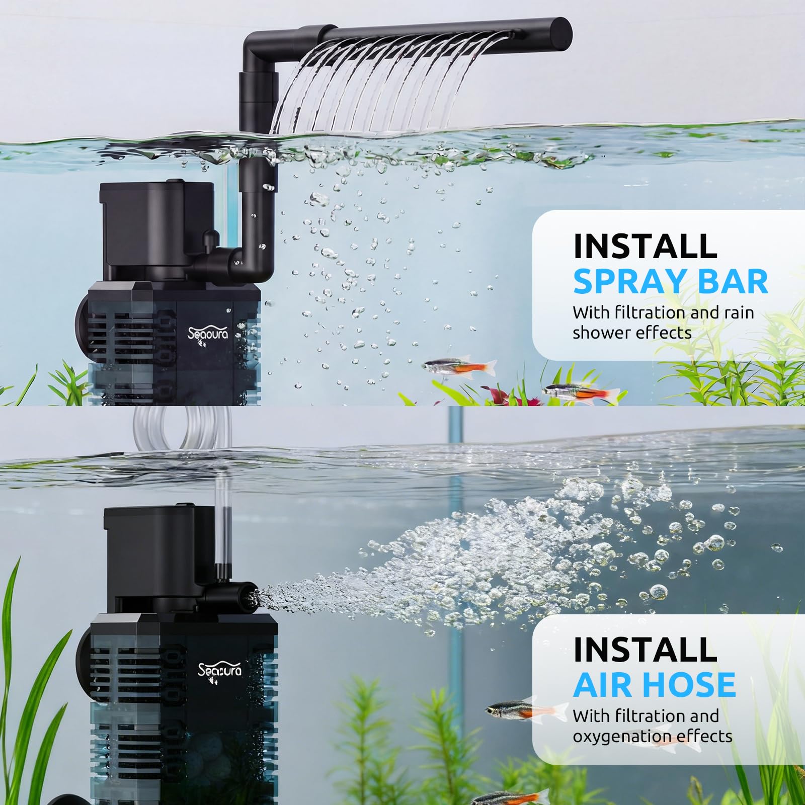 SEAOURA silent operation keeps your tank peaceful and less disruptive.
