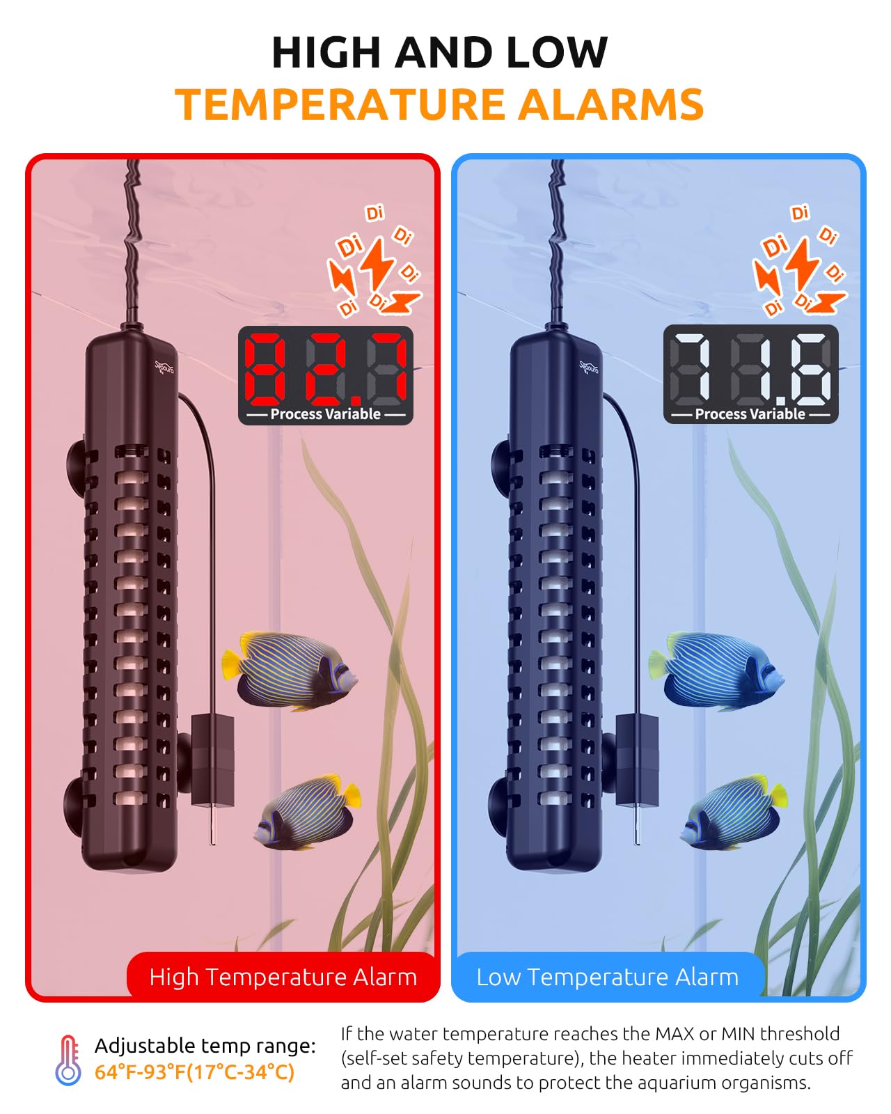 SEAOURA aquarium heater digital display showing current and set temperatures