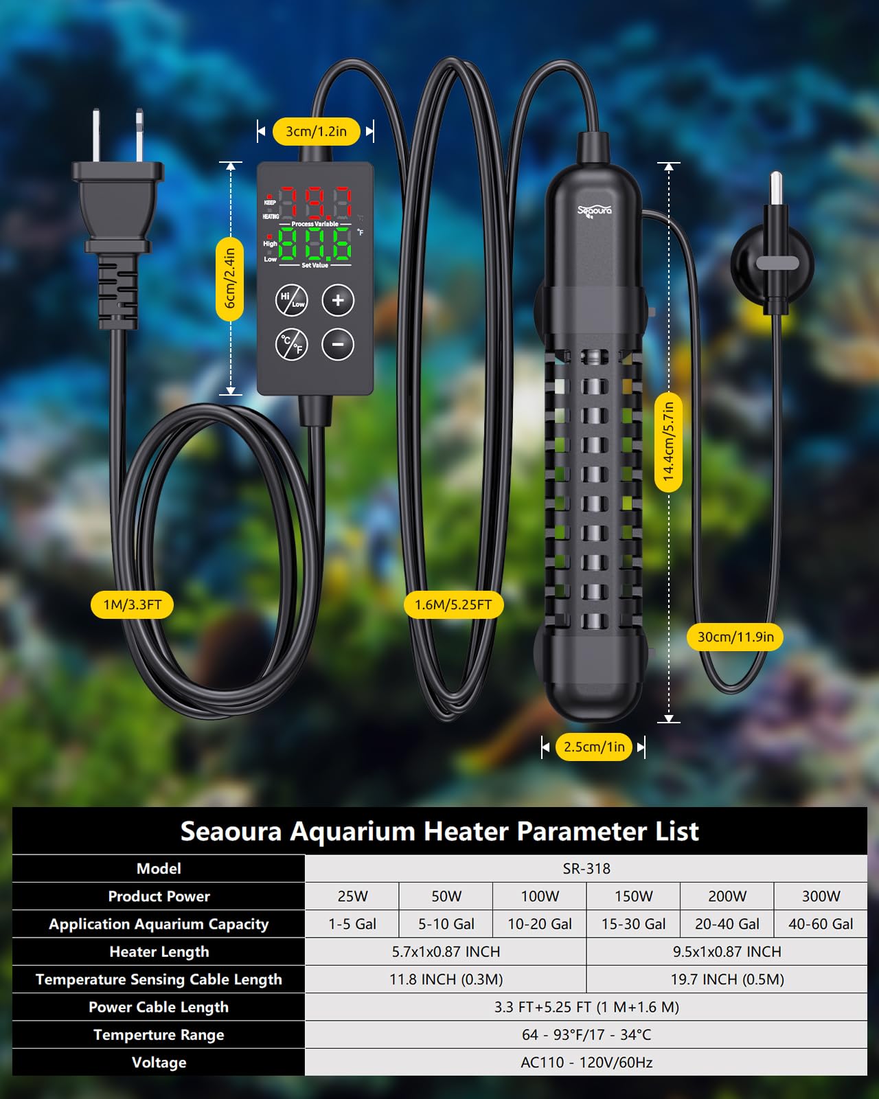 Seaoura heater hidden in tank aquascape offers discreet placement for aesthetics.