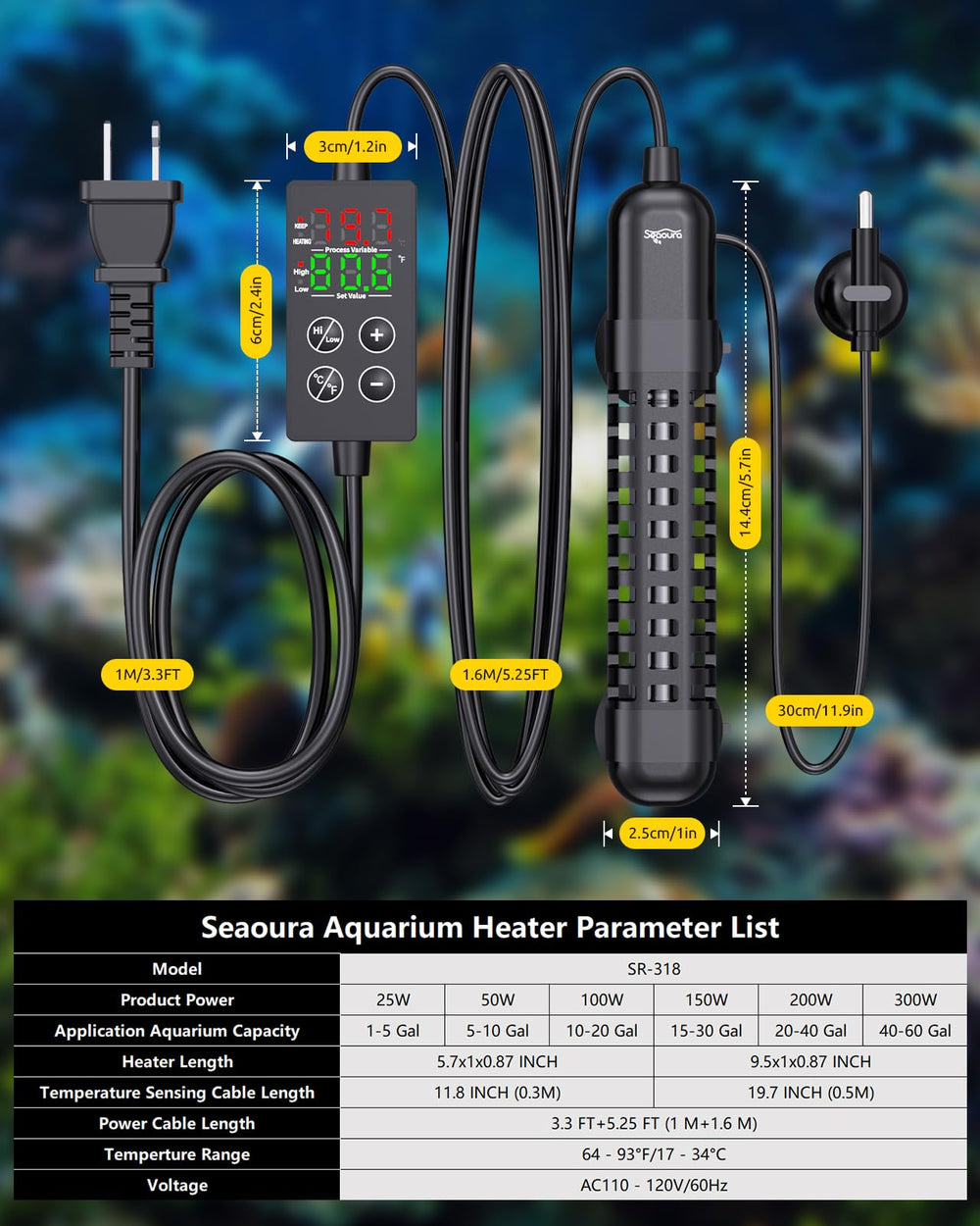 Seaoura heater hidden in tank aquascape offers discreet placement for aesthetics.