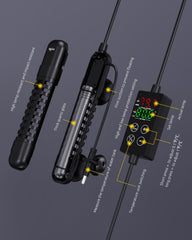 Seaoura submersible heater close-up reveals safety-ready quartz construction.