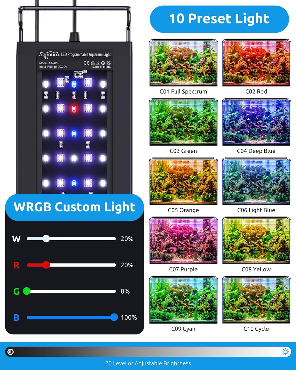 SEAOURA light demonstrates 20 level dimming for precise mood lighting.