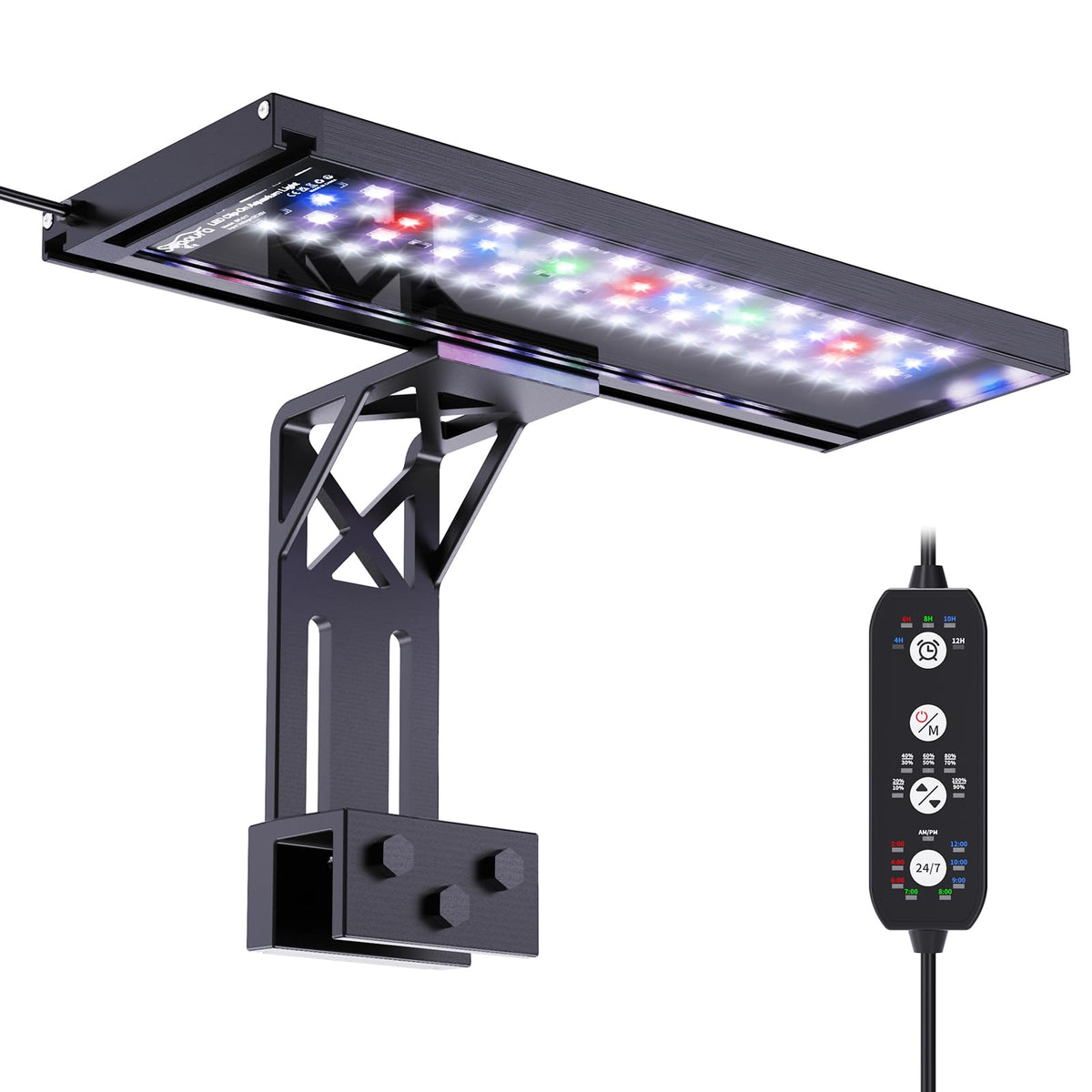 SEAOURA clip-on light showcasing 24/7 cycle for vibrant tanks