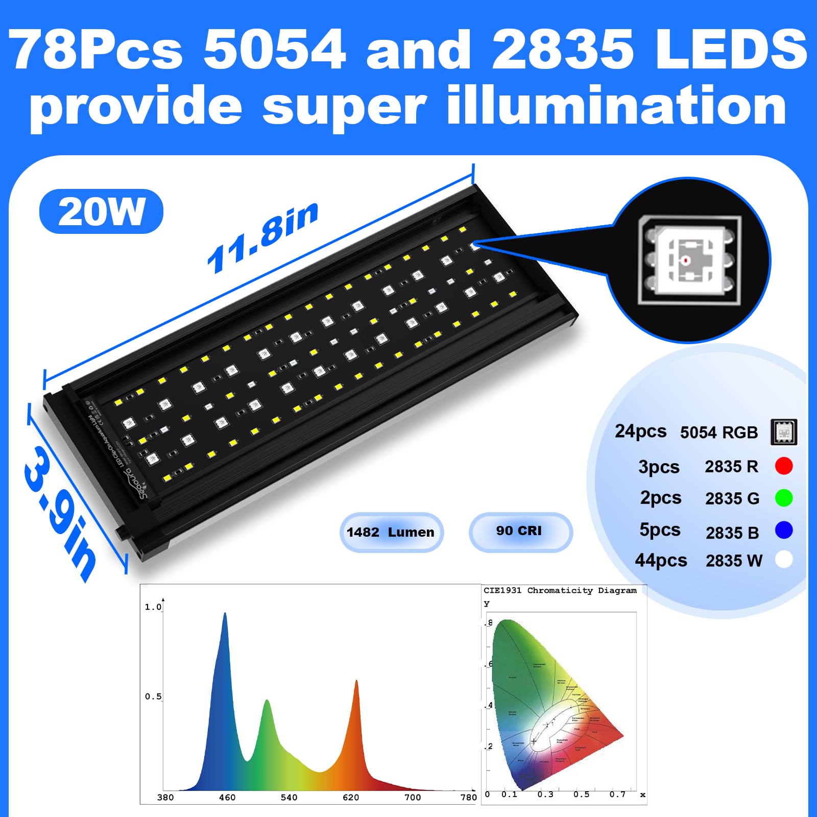 SEAOURA 6500K white plus RGB spectrum supports multiple setups