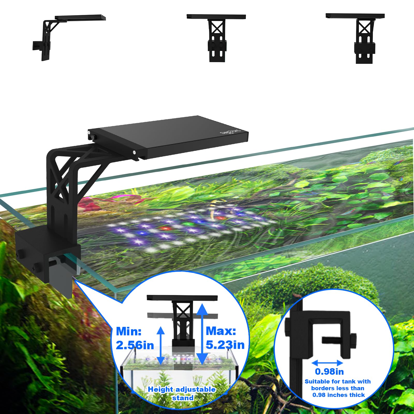 SEAOURA clip-on light fits 7–12 inch tanks for easy installation.