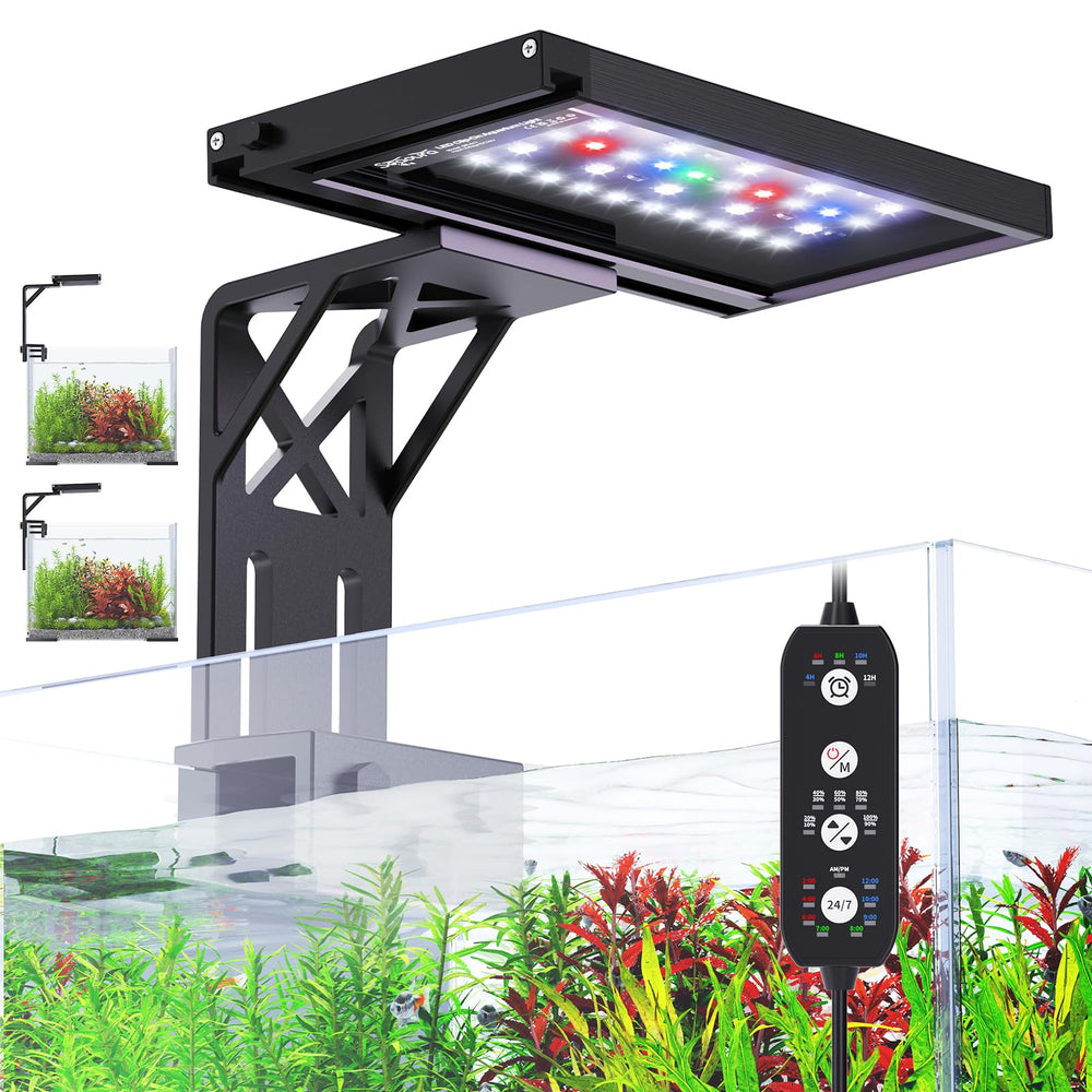 SEAOURA clip-on aquarium light with full spectrum supports vibrant plant growth.