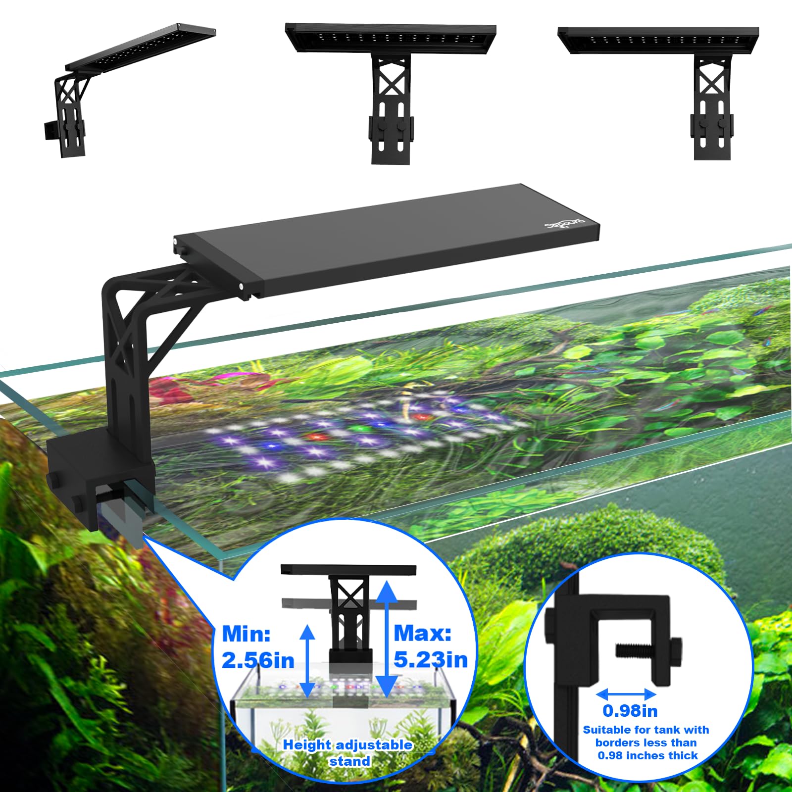 SEAOURA clip-on light compatible with 12-20 inch tanks
