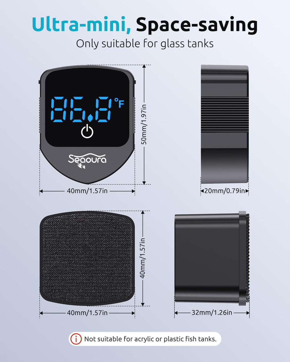SEAOURA glass tank cleaner compatible with tanks under 1/2 inch thickness