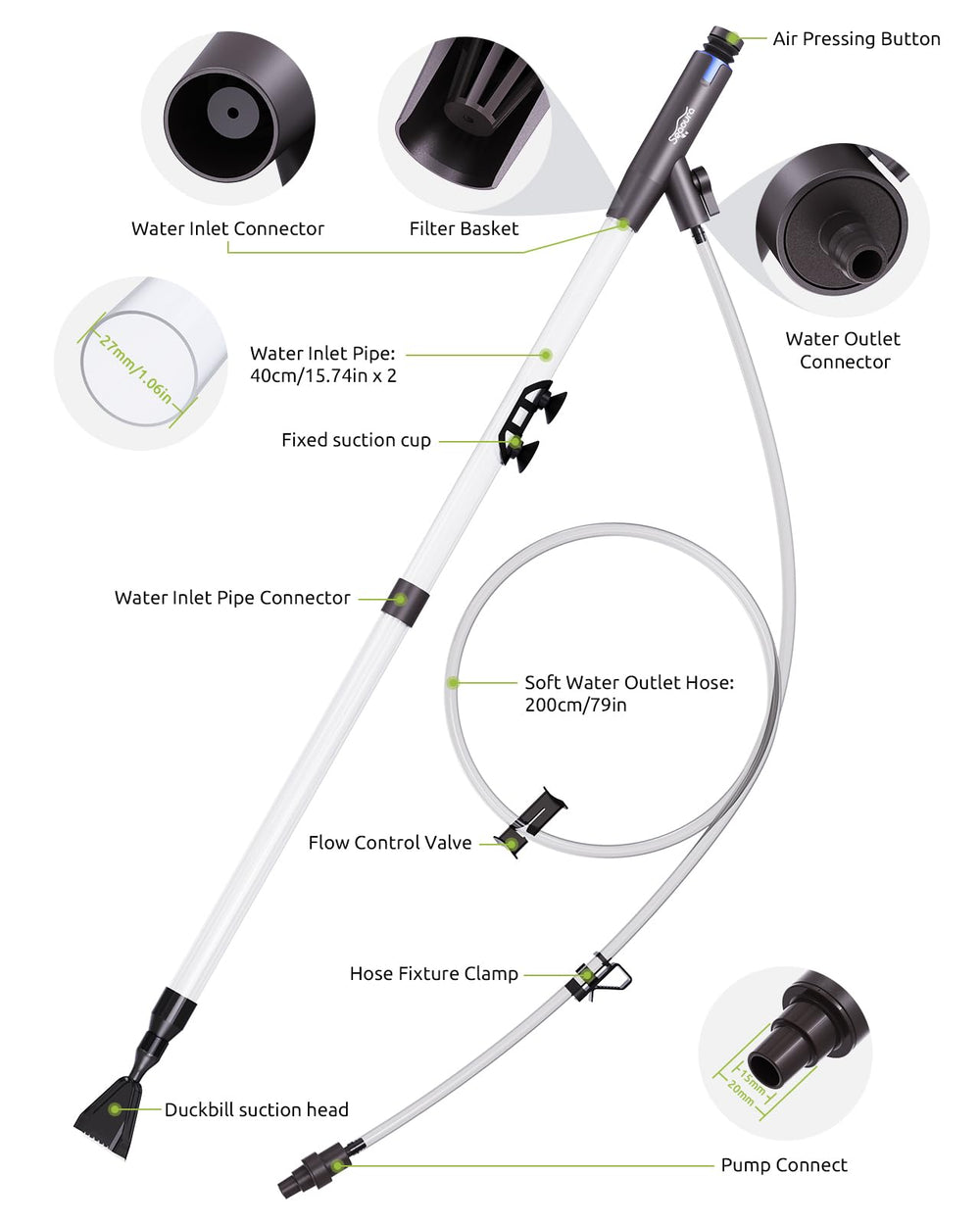 SEAOURA hose with bucket clip to prevent splashing