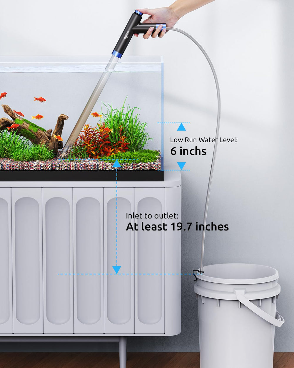 Seaoura unit fits large and small aquariums with modular cleaning parts