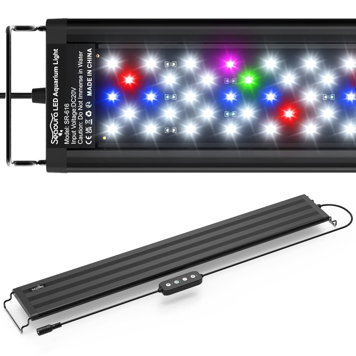 SEAOURA LED aquarium light full-spectrum for 24-30 inch tanks enhances plant growth.