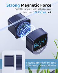 SEAOURA cleaner demonstrates magnetic adhesion on aquarium glass
