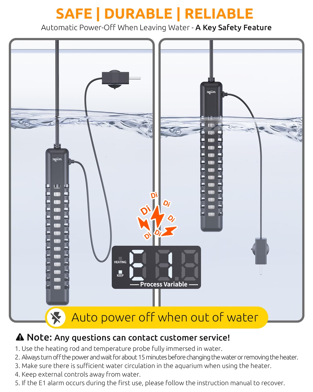 SEAOURA over-temp protection prevents overheating in your tank