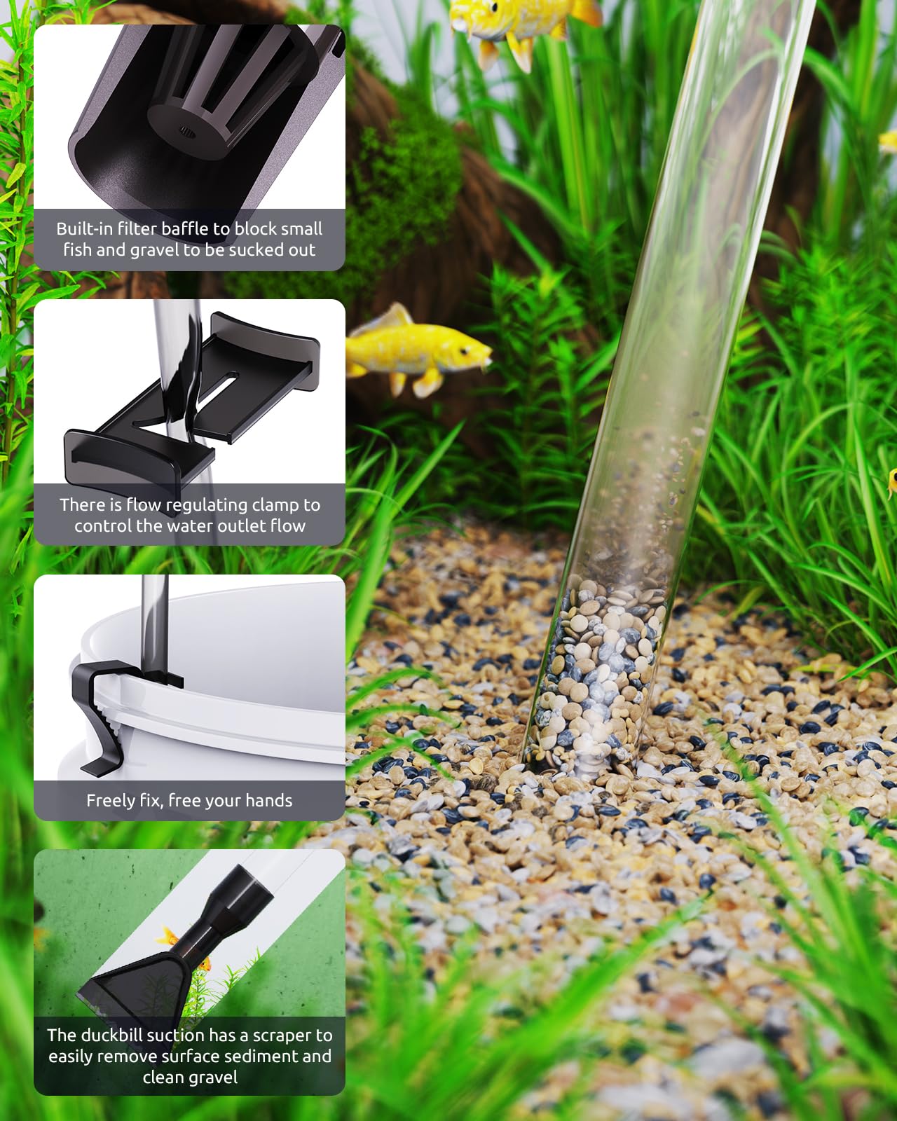 SEAOURA built-in blade scraper cleaning aquarium glass