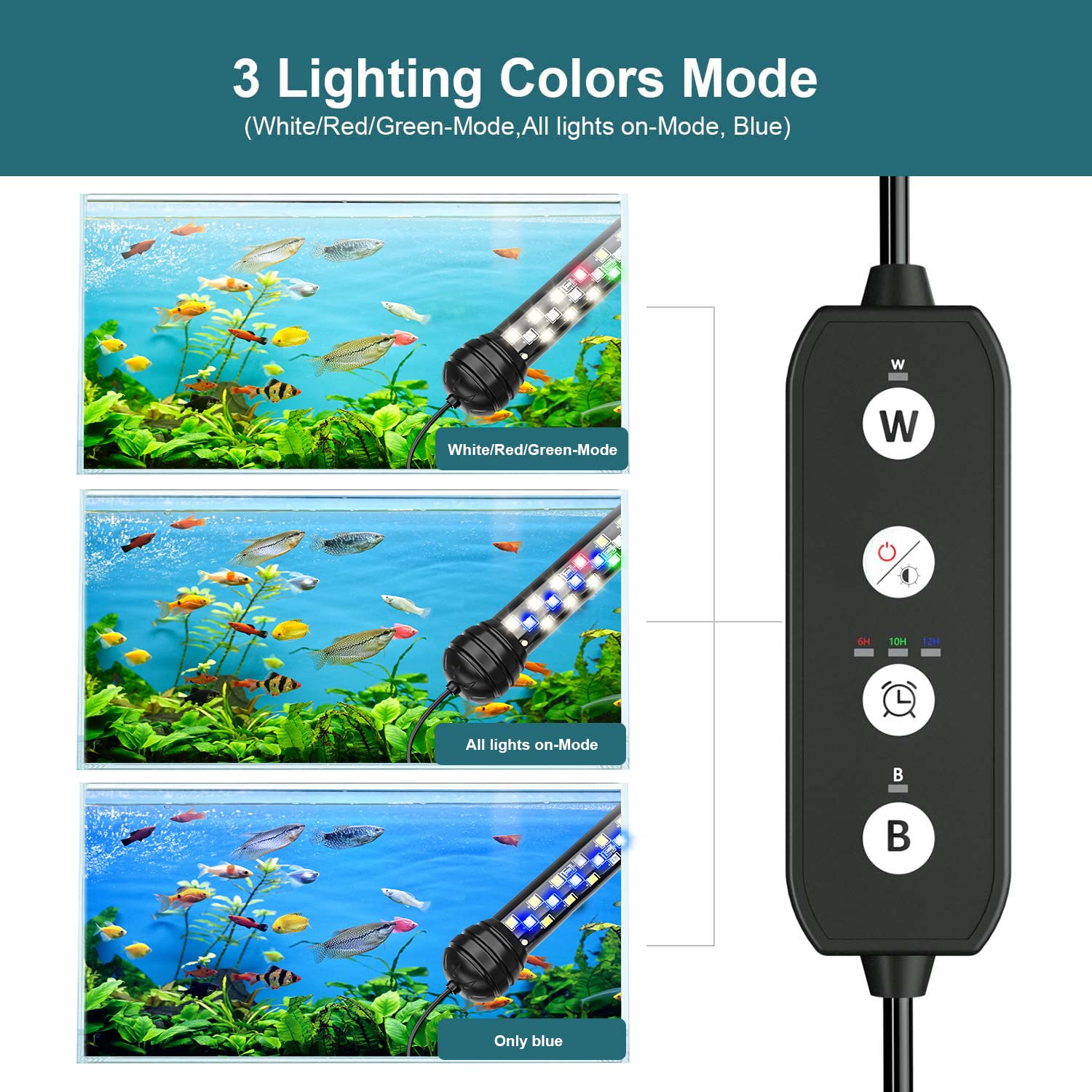 SEAOURA submersible aquarium light installed with strong suction cups.