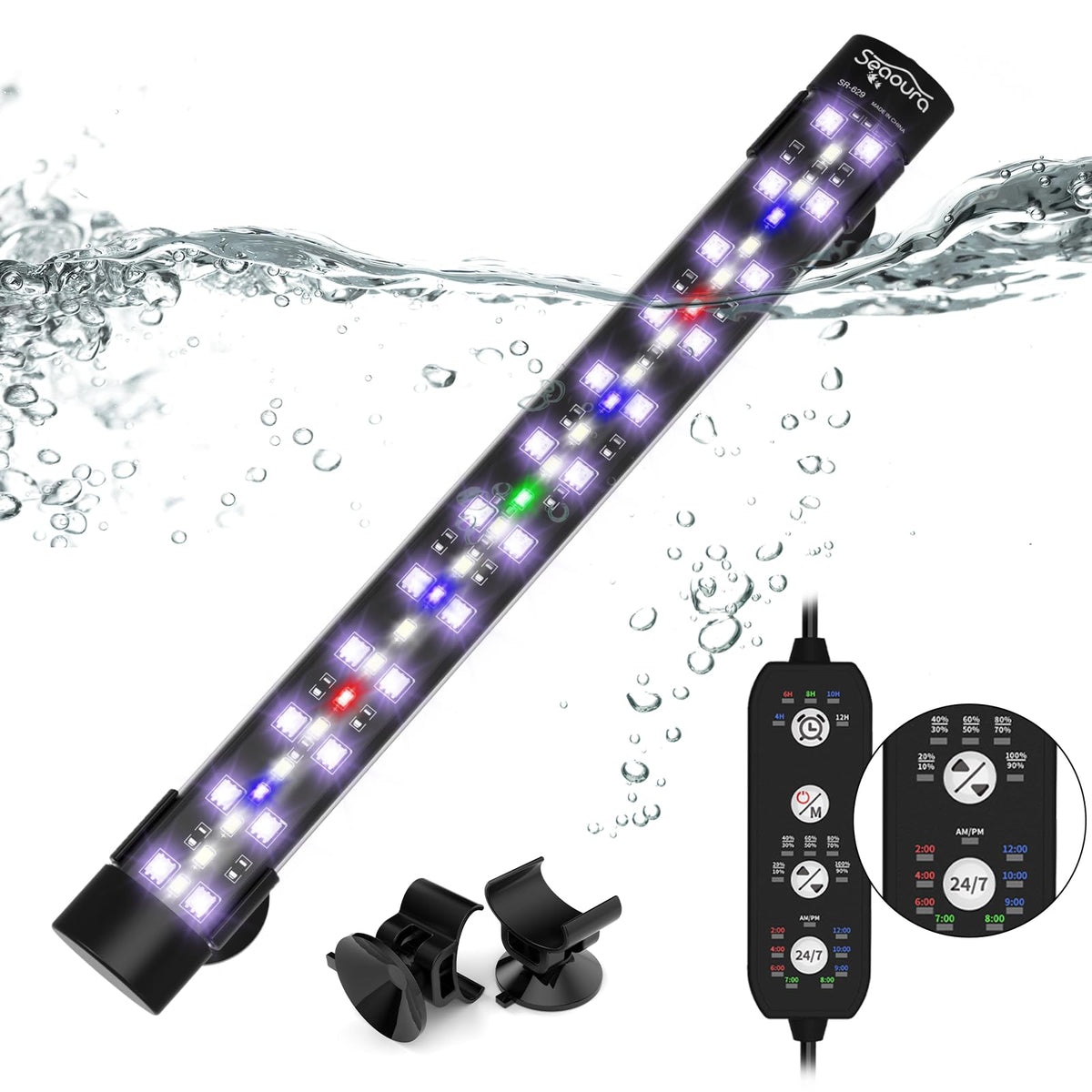 SEAOURA submersible light, top view, creates natural day-night ambiance for the tank.