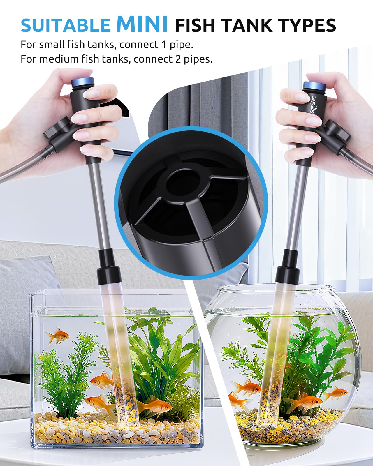 SEAOURA water-change siphon with adjustable flow control