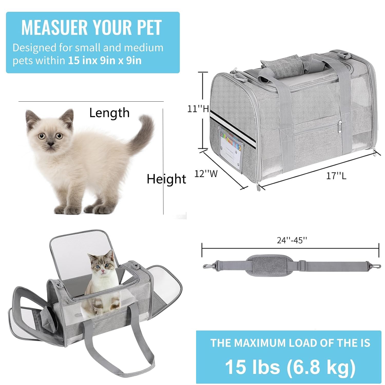 SECLATO cat carrier with foldable bowl for on the go pet meals