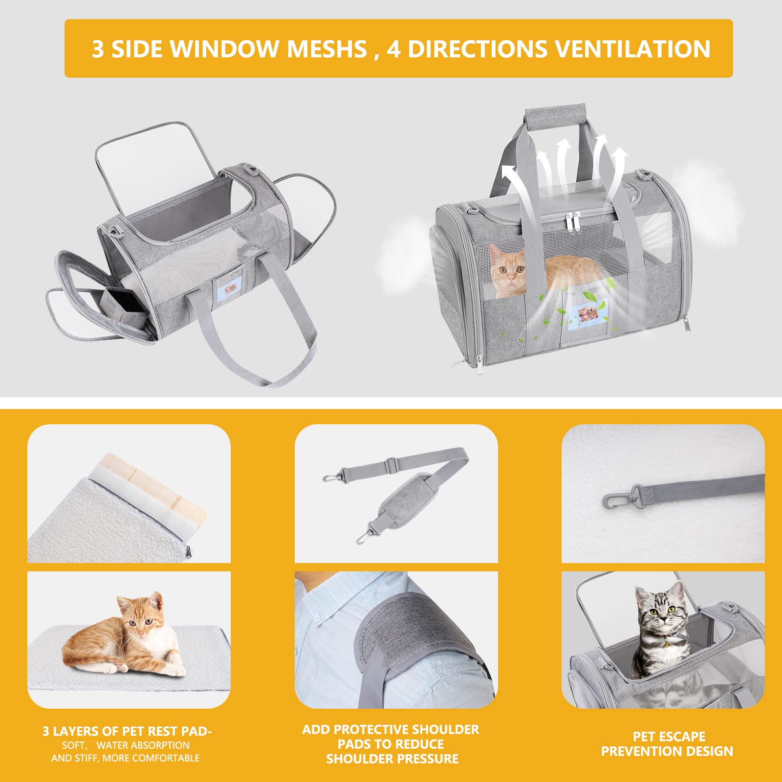 SECLATO Cat Carrier hidden foldable bowl for convenient meals on trips.