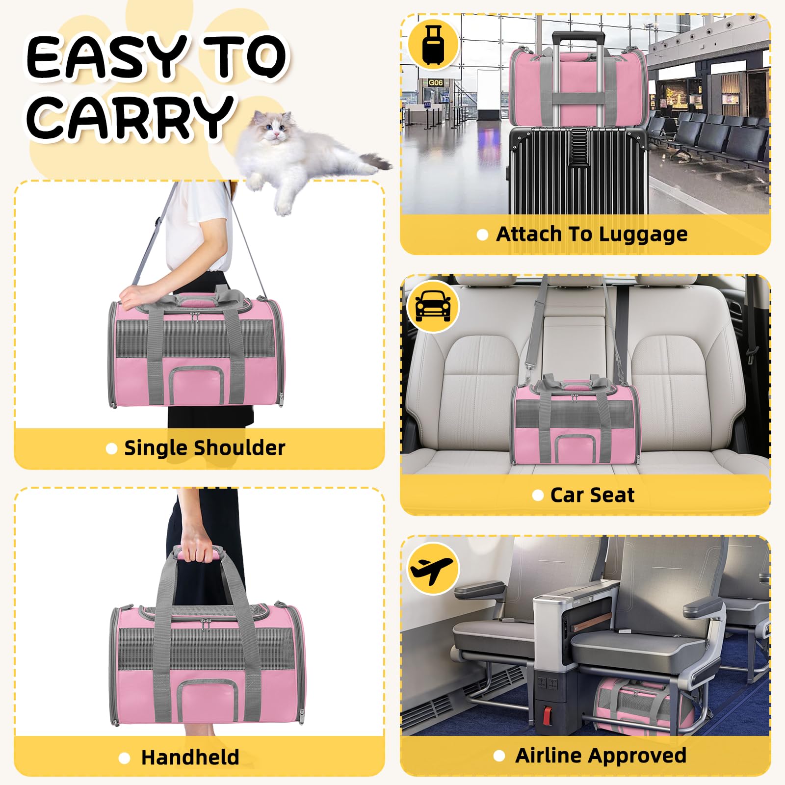 SECLATO soft side cat carrier airline approved under-seat compatibility