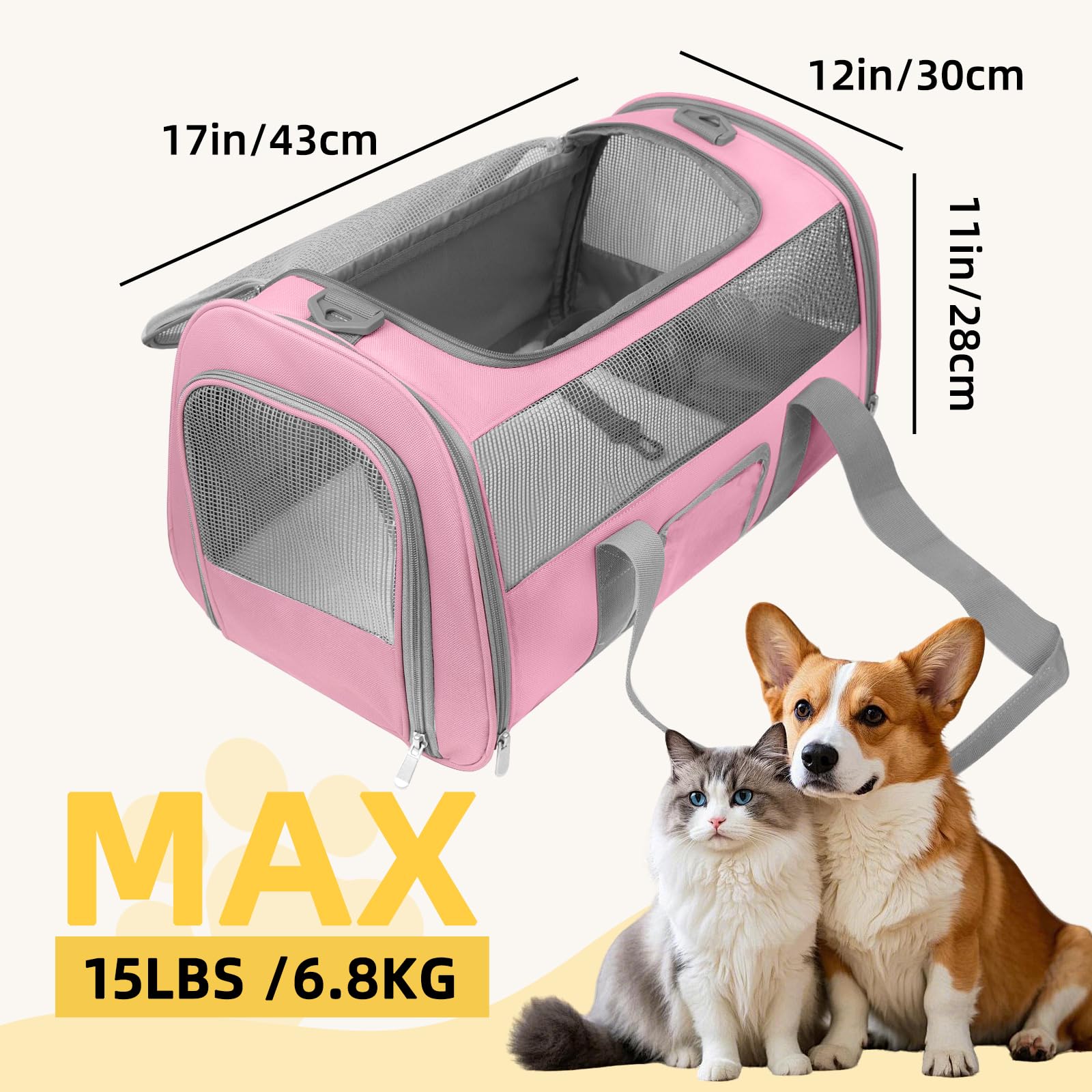 SECLATO soft side cat carrier folded under-seat for compact storage
