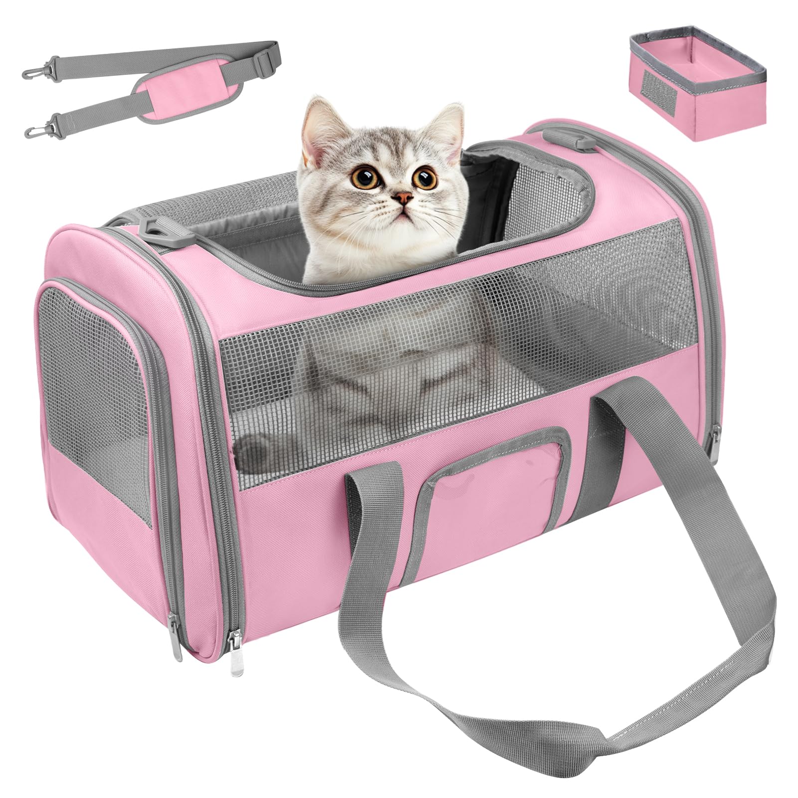 SECLATO soft side cat carrier under-seat pink grey for easy airline travel